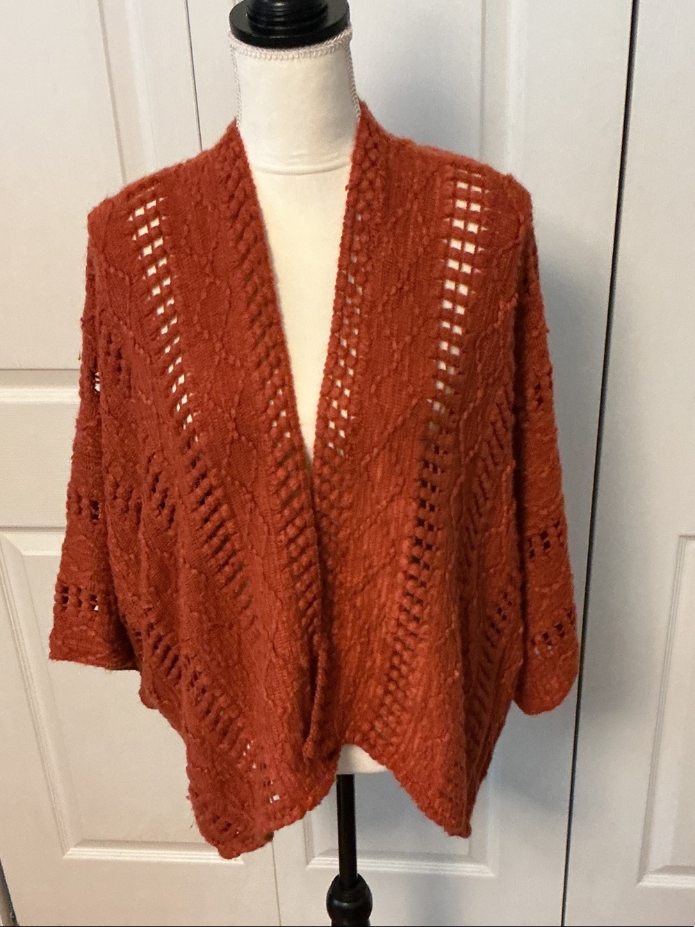 Sonoma Open-Front Rust Orange Knit Poncho Cardigan